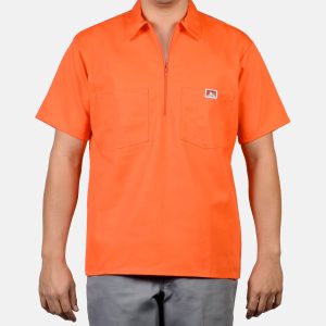 Short Sleeve Solid 1/2 Zip Shirt - Orange