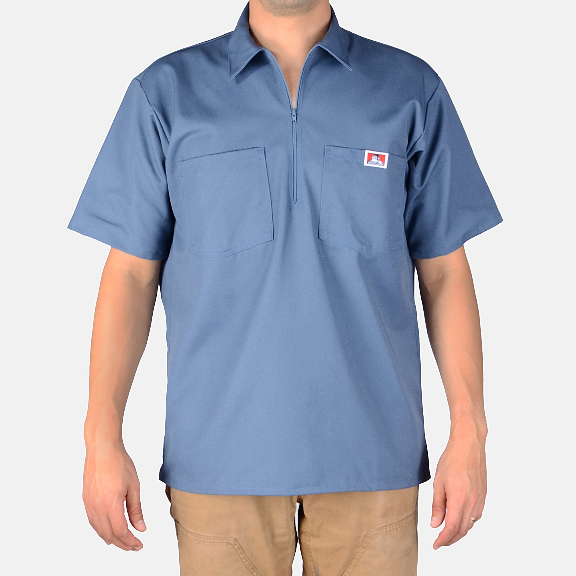 Short Sleeve Solid 1/2 Zip Shirt - Steel Blue